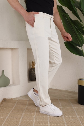 Erkek Casual Slim Fit Cord Desenli Kumaş Pantolon Açık Krem