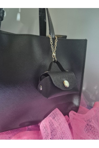 Gogo Charm Çanta Aksesuarı Mini Çanta Hakiki Deri Mat Siyah - Siyah