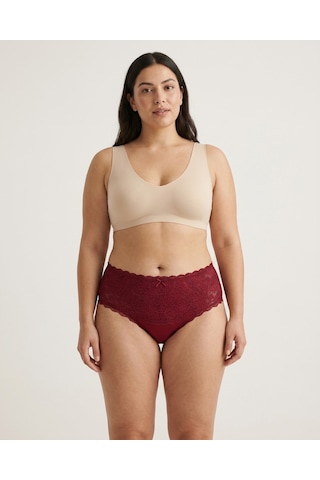 Büyük Beden Beli Lastikli Dantelli Kadın Külot Bordo