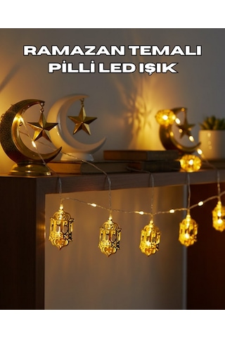 Muratech Ramazan Dekoru İçin Pilli Led Işık Altın Fener Tasarımlı
