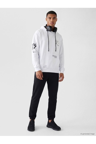 Lcw Eco Beyaz Baskılı Erkek Hoodie