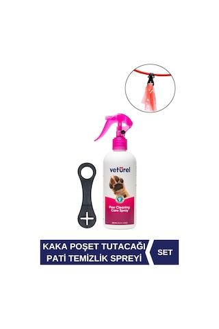 Köpek Kaka Poşeti Tutucu Silikon Aparat + Pati Temizleme Spreyi Parfümsüz Koku Kir Giderici 300m