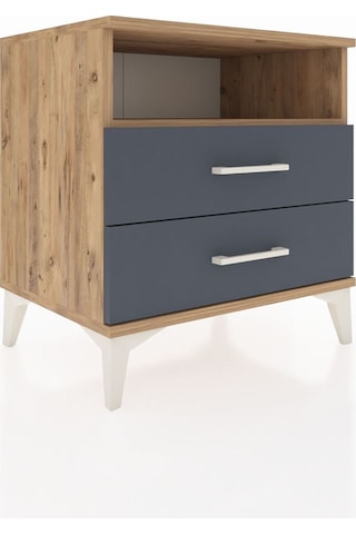 Hyperion Komodin Tek Raflı 2 Çekmeceli 60x44x64 Çam-antrasit Çam
