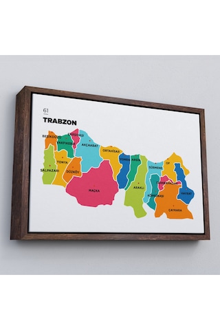Çerçeveli Trabzon İli Ve İlçeler Haritası Dekoratif Kanvas Tablo-1469