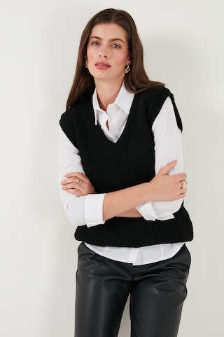 Lela V Yaka Örme Triko Bayan Süveter 4616105Y Siyah