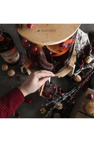 Navaris 5 Litre Cam Içecek Sebili - Musluk Kapaklı Ve Bambu Standlı Sıcak Ve Soğuk Içecekler Için Su Sebili 189436788