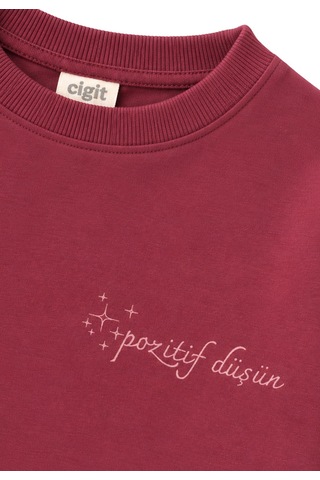 Cigit Sloganlı Uzun Kollu T-shirt 2-10 Yaş Bordo