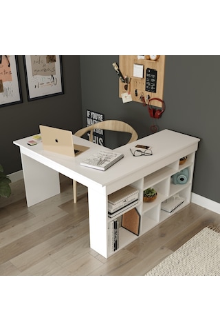Robinhome Robin Home Boston Kitaplık Raflı Çalışma Masası Ofis Masası Beyaz