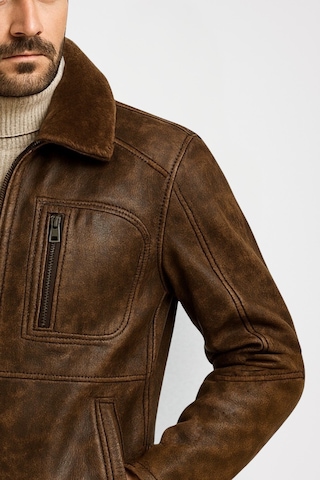 Derije Carlos Hakiki Deri Erkek Vintage Seyar Kürk Yaka Mont Kahverengi