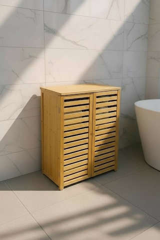 Bambu Kapaklı Banyo Balkon Bahçe Mutfak Salon Dolabı Havlu Dolabı Düzenleyici Dolap Bambu