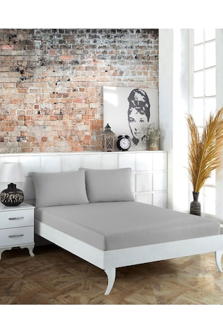Battal Boy Yastıklı Çarşaf Takımı %100 Pamuklu 180x200 Griaçık
