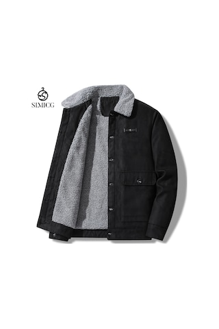 Yeni Erkek Süet Yakalı Peluş Ceket Siyah