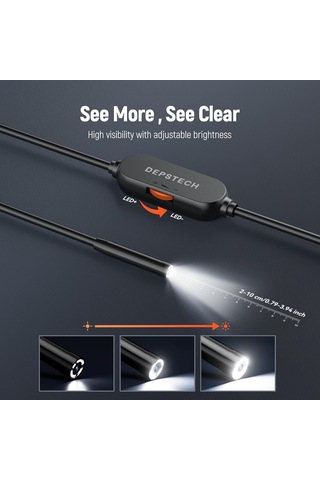 Depstech Işıklı Endoskop Kamerası - 5m Kablo 7mm İnce Prob - Siyah