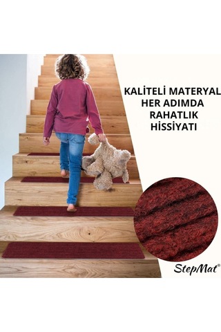 Kare Kaymaz Tabanlı Ve Yıkanabilir Merdiven Basamak Halısı - Bordo / Adet Olarak Satılır Null
