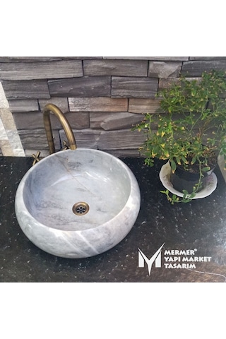 Gri Mermer Bombeli Lavabo