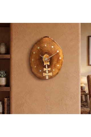 Tomur Ahşap Duvar Saati - %100 El Yapımı - Ceviz Ağacı - 31x39x3.5 Kahverengi