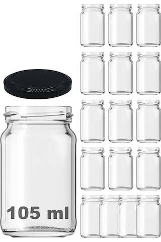 105 Ml Metal Siyah Kapaklı 105 Cc Cam Konserve Kavanoz 16 Adet