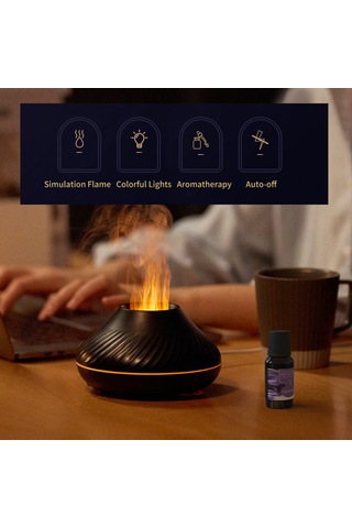 Youmex Ev İçin Siyah Simülasyon Alevli 7 Renkli Işık Aromaterapi Nemlendirici Otomatik Kapatma Özelliği