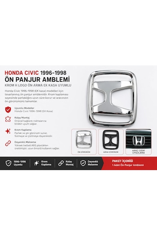 Honda Civic 1996-1998 Ön Panjur Amblemi Krom H Logo Ön Arma Uyumlu