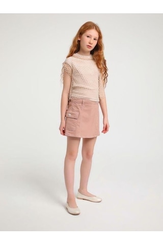 Kız Çocuk Tasarım File Bluz İç Bluz Hariçtir -15978 Bej