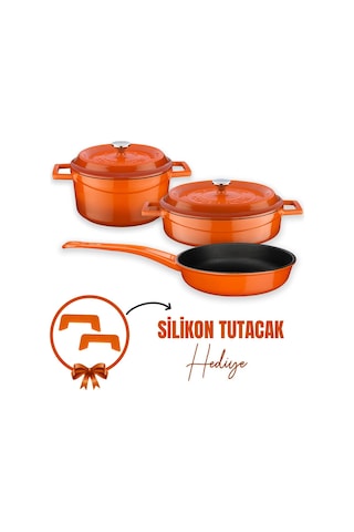Lava Döküm 3x Trendy Serisi 6 Parça Tencere & Tava Seti Kırmızı