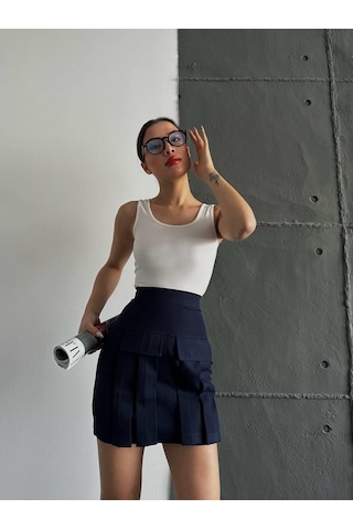 Kadın Lacivert Kargo Cep Detaylı Pileli Mini Etek-lacivert Lacivert