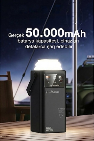 50.000 Mah Outdoor Led Işıklı Hızlı Şarj Powerbank Usb-c & Çoklu Cihaz Desteği Siyah