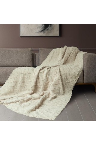 Ponela Koltuk Örtüsü Kaymaz Bohem Punch Kabartmalı 3 Boyutlu 175x300 Cm Large Kaymaz, Krem