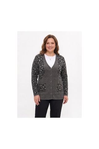 Onno Style Women Simli Leopar Desen Klasik Düğmeli Ceket Gri