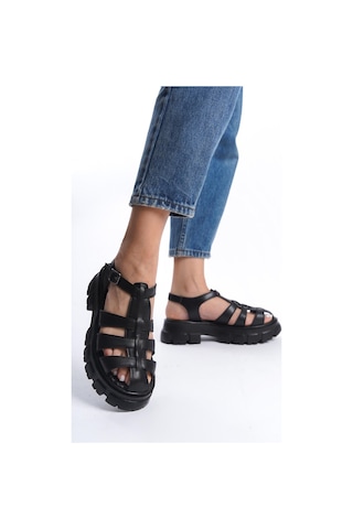 Preshley Kadın Petra Siyah Yüksek Taban Kafes Model Sandalet 950