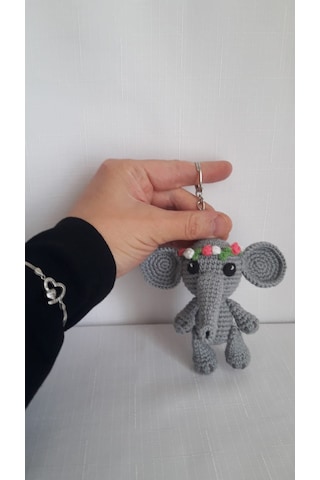 Amigurumi Çiçekli Fil Anahtarlık