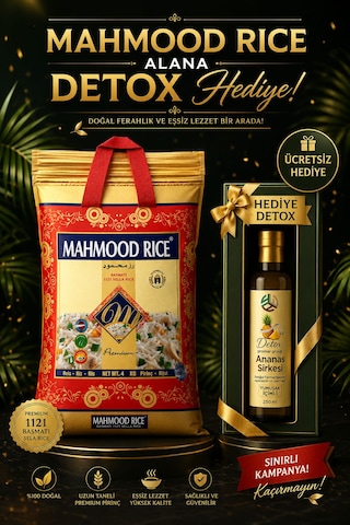 Mahmood Rice 1121 Basmati Pirinç 4 Kg +promar Ananaslı Detox 250 Ml Hediye