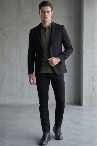 İmza Siyah Siyah Mono Yaka Gofreli 6 Drop Slim Fit Esnek Ceket 1002260150