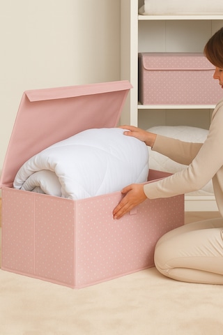 Serstil Pembe Puantiyeli Mega Boy Destekli Sert Karton Kapaklı Kutu Hurç 70x40x30 Cm Pembe Puantiye