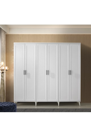GuneyStore Paris 6 Kapaklı Komple MDF Beyaz Gardırop