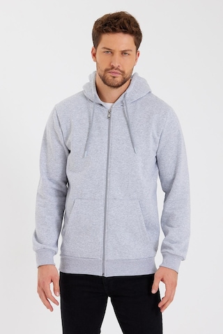 Comeor Kanguru Cepli Kapüşonlu Fermuarlı İçi Pamuklu Erkek Sweatshirt Gri