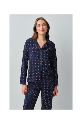 Suwen Candy Pamuklu Gömlek Yaka Pijama Takımı Wsh10510139628 Lacivert