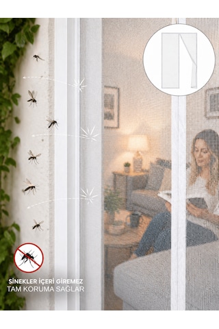 Beylini Hazır Mıknatıslı Kapı Sinekliği 120x210 Cm Cırt Bantlı Sinek Önleyici Kapı Bahçe Pencere Sinek Kovucu Beyaz 120x210cm