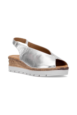 Elit Zeyn8094 Kadın Hakiki Deri Ortopedik Dolgu Topuk Sandalet Gümüş Gümüş