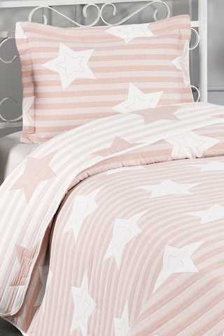 Evlen Home Pedri Yıldız Desenli Pamuklu Tek Kişilik Yatak Örtüsü Pike Takımı 2 Parça Çocuk Yatak Örtüsü Pudra
