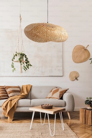 Bohem Bambu Elips Sarkıt Avize Lamba 60cm - Iskandinav, Modern, Bohem, Rattan Aydınlatma Bambu