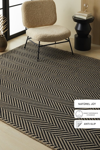 Ocean Home Textile Siyah Renk Balıksırtı Jüt Halı Kilim 120 X 180 Cm