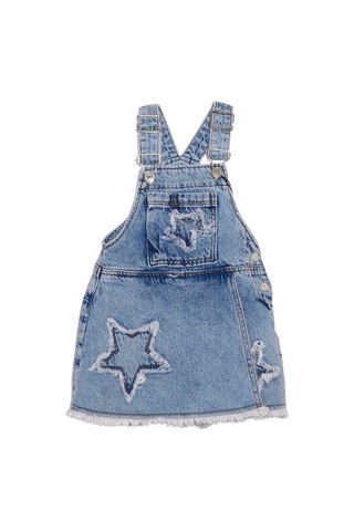 Kız Çocuk Yıldız Desenli Kot Şort Etek Salopet-15639 Mavi