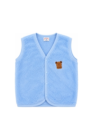 Beniizle Ayıcık Detaylı Unisex Peluş Yelek Mavi