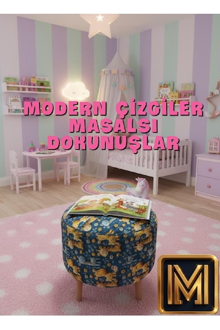Zürafa Puf Trend Puf F Koltuk Puff Bench Dekoratif Bohem Doğal Gürgen Ayak Çocuk Odası Tabure Çok Renkli
