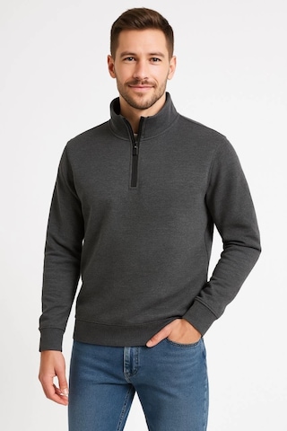 Epilons Zenda1125 Erkek Dik Yaka Sweatshirt Dik Yaka Yarım Fermuarlı 3 İplik Şardonlu Pamuk Kumaş - Antrasit Zenda478