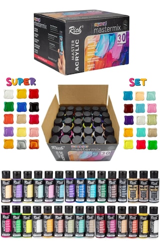 Rich Mastermix Akrilik Boya 60 Cc Süper Set 30 +boya Sanat Seti Fırça Karışık Renk
