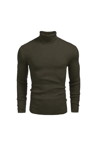 Polızeı Erkek Slim Fit Boğazlı Triko Kazak Esnek Dokulu Haki
