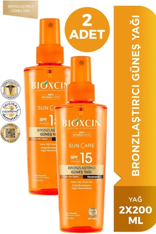 Bioxcin Sun Care Bronzlaştırıcı Güneş Yağı SPF15 2 x 200 ML
