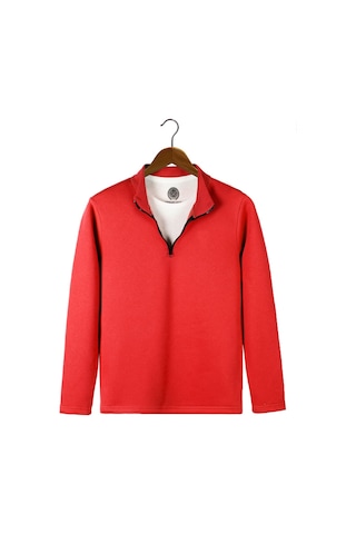 Terapi Men Erkek Açık Kırmızı Yarım Fermuarlı Basic Düz Sweatshirt Açık Kırmızı